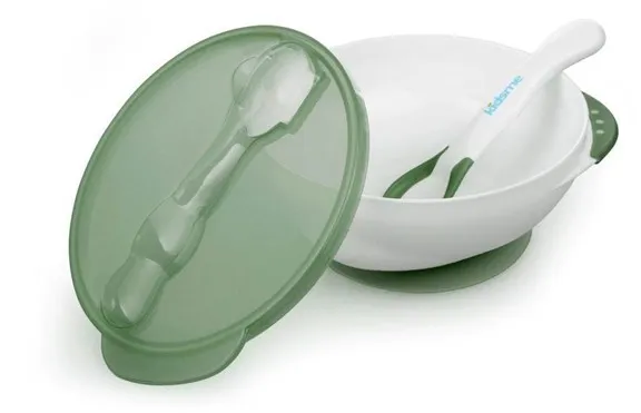 Kidsme - Dyb Tallerken med Sugekop og Temeraturske Grøn